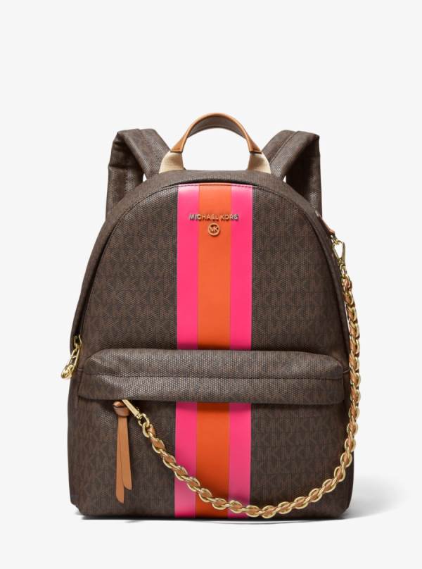 Damske Batohy Michael Kors Slater Medium Signature Logo Stripe Ruzove - Kabelky Michael Kors Sleva | PXKSR-0736